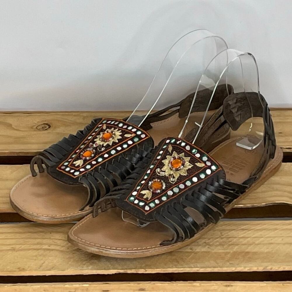 Faded Glory Rhonda brown basket weaved leather Mexican style women's size 10M
